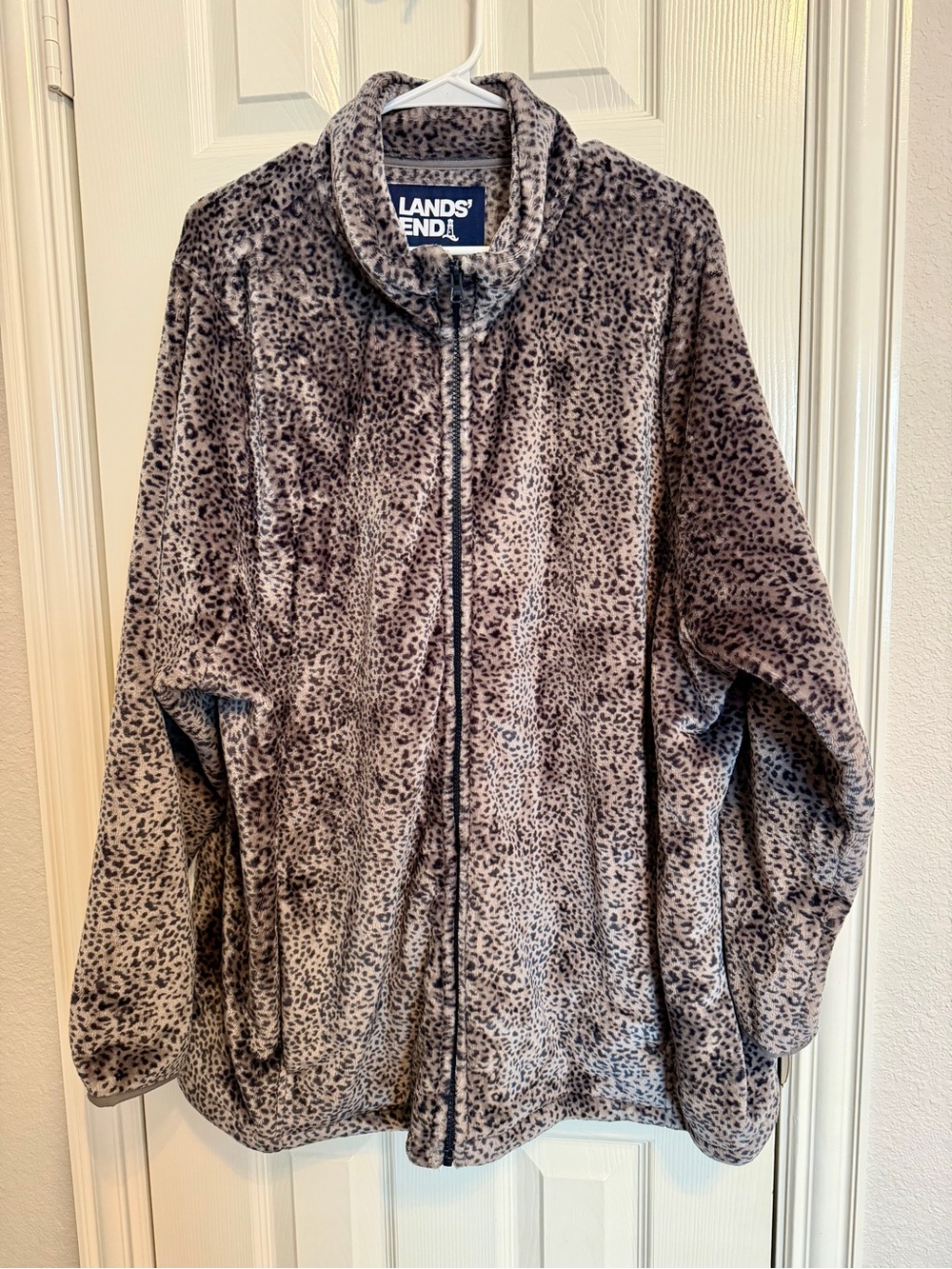 Lands’ End 3X Leopard Print Plush Fleece Full Zip Jacket Plus Size 24W-26W